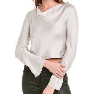 NWT REISS Taupe Long Sleeve Silk like Blouse size 6